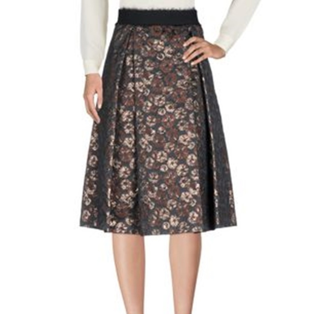 Ottod'Ame Brown Midi Skirt Floral Gold 8 M A Line
